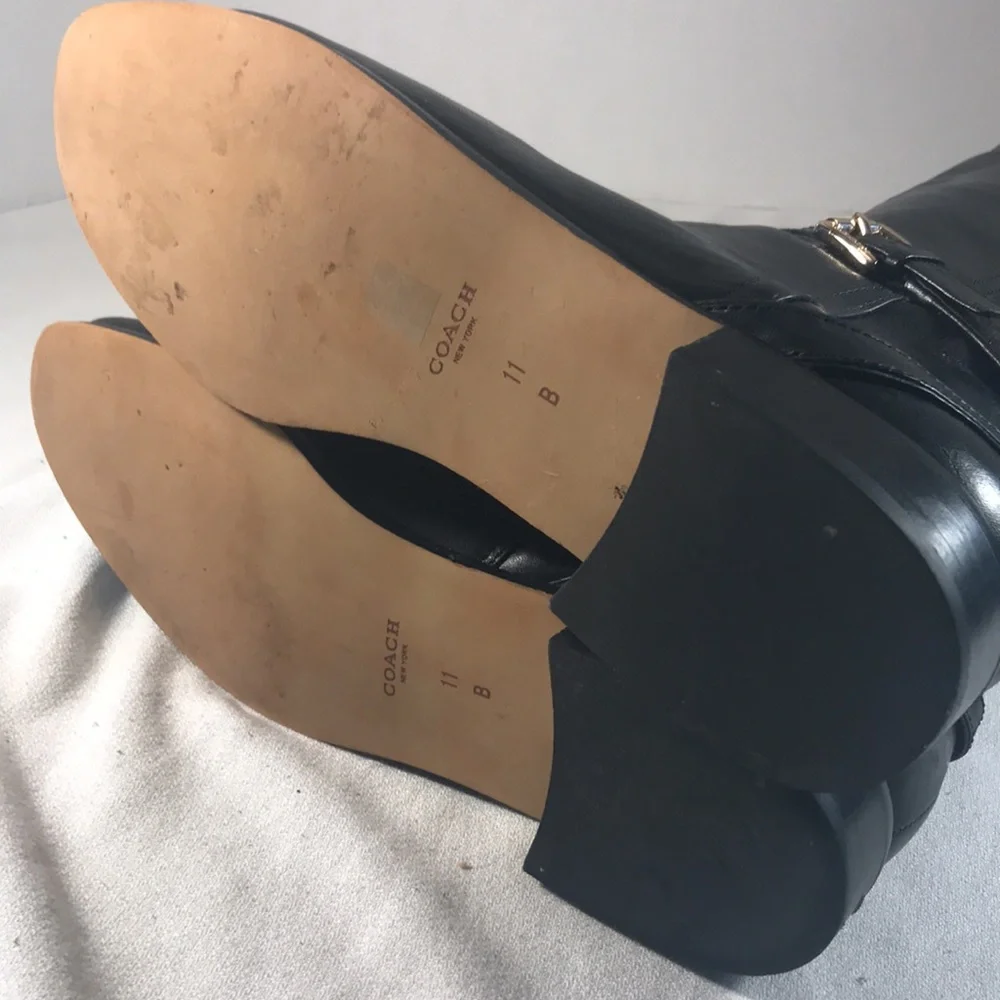 Coach Micha Black and Brown Leather Knee-High Women's Side Zip Riding Boots
